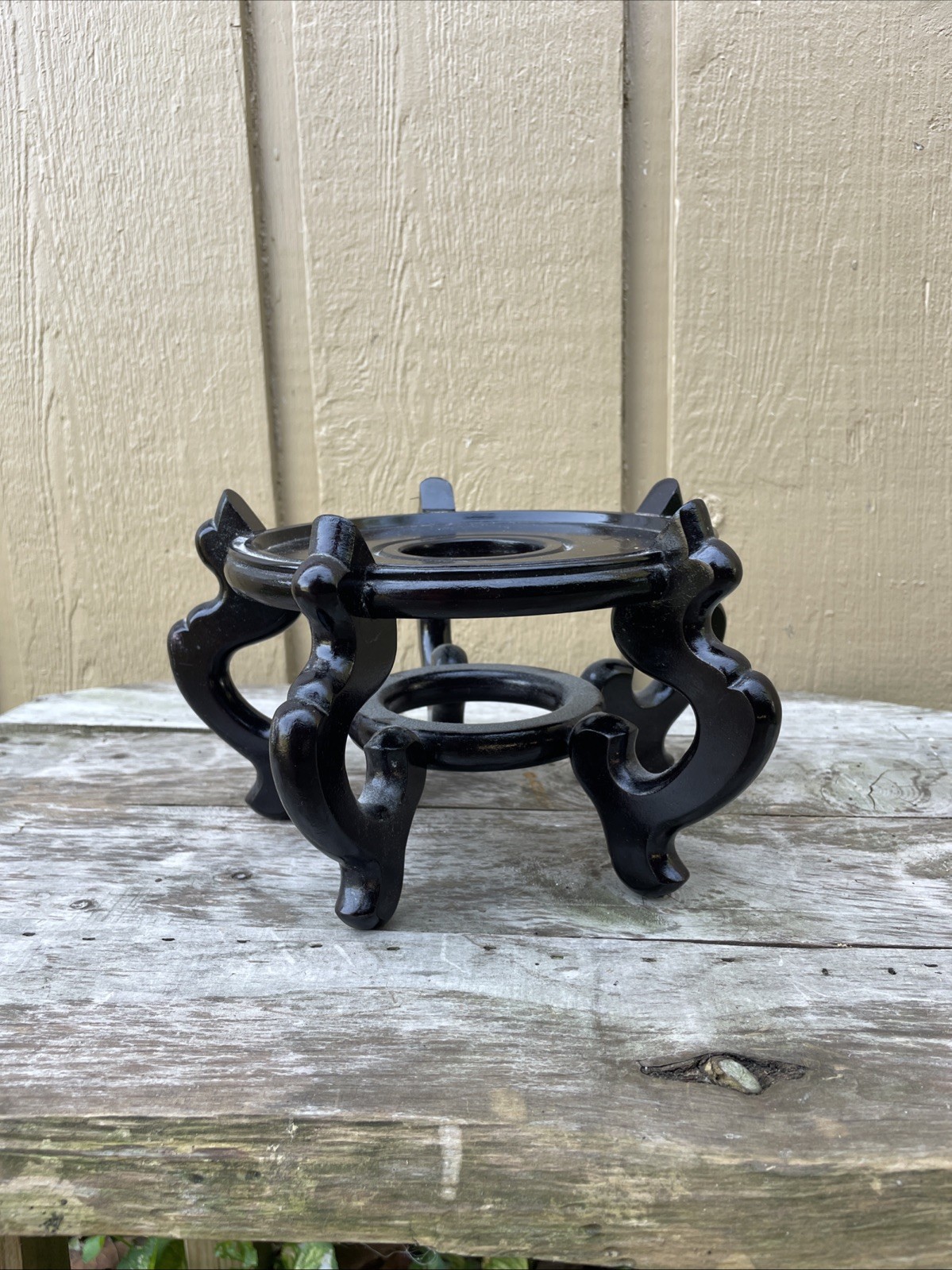 Vintage Chinese Wood Carved Display Stand Footed Pedestal For Koi Fish Bowl 6”