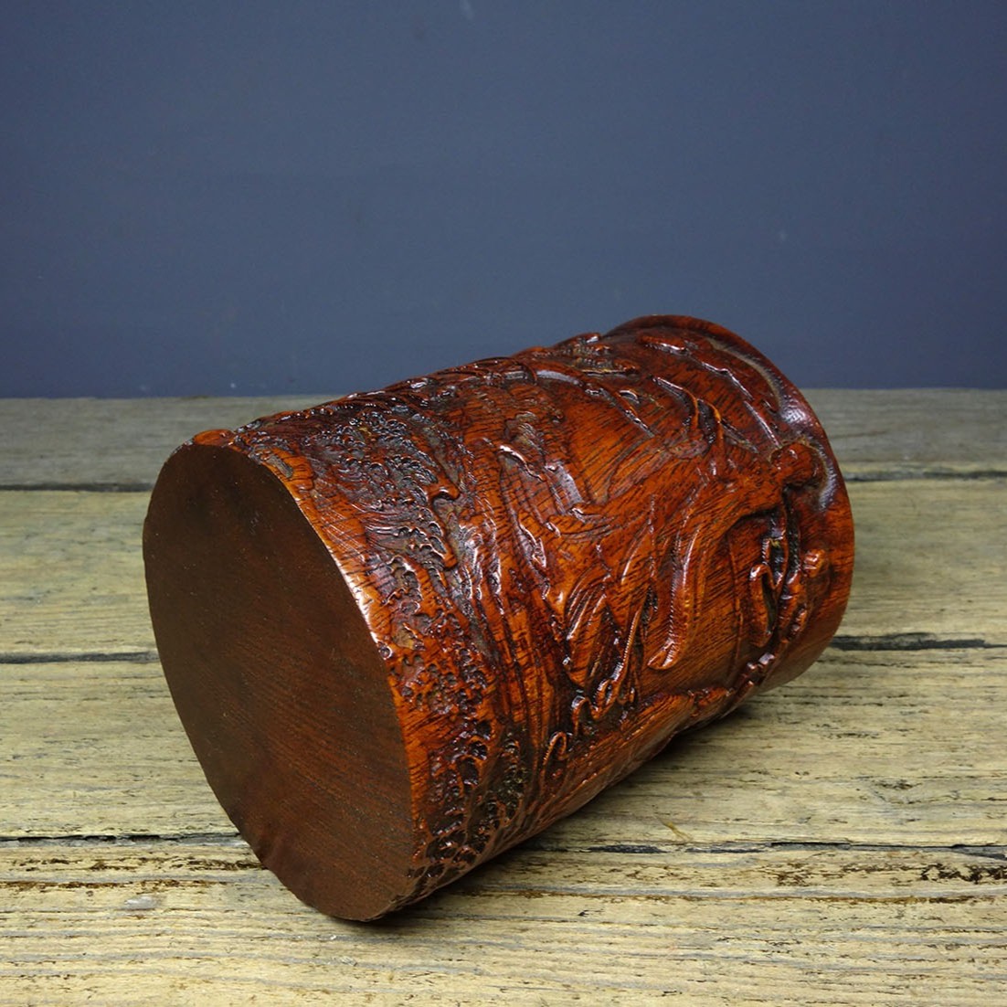 Vintage Rosewood Brush Pot, Hand-Carved Eight Immortals, 14.5cm