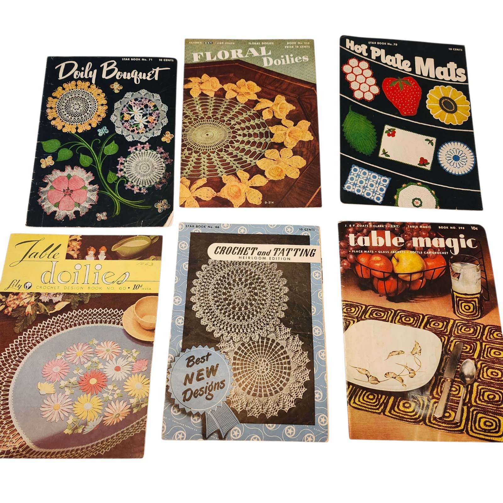 Set of 6 Vtg (1947 – 1953) Crochet Books Tatting Mats Star Lily Clarks J P Coats