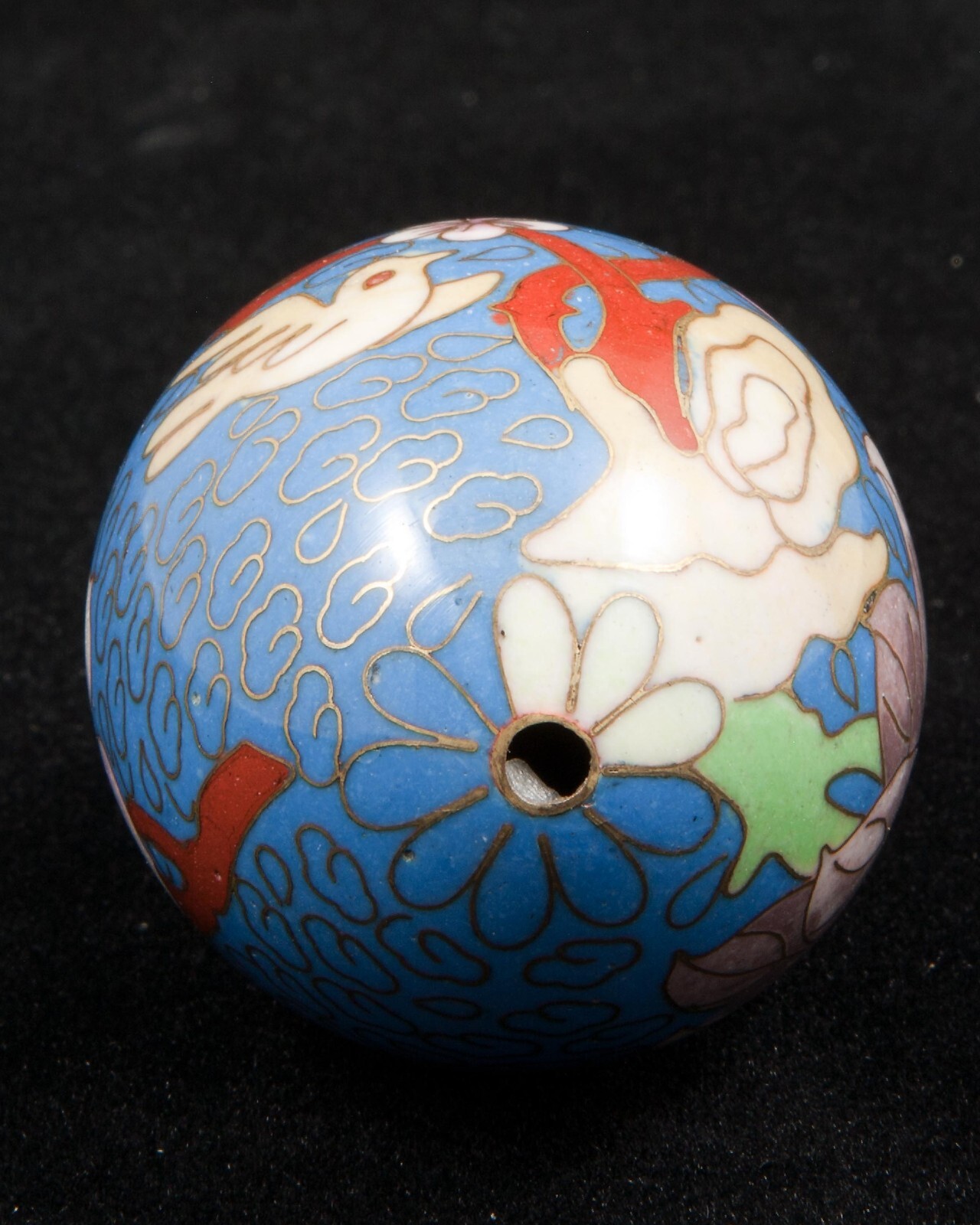 VTG Chinese Floral on Blue Cloisonne Enamel Metal Egg 2-1/2″ Tall w/Stand