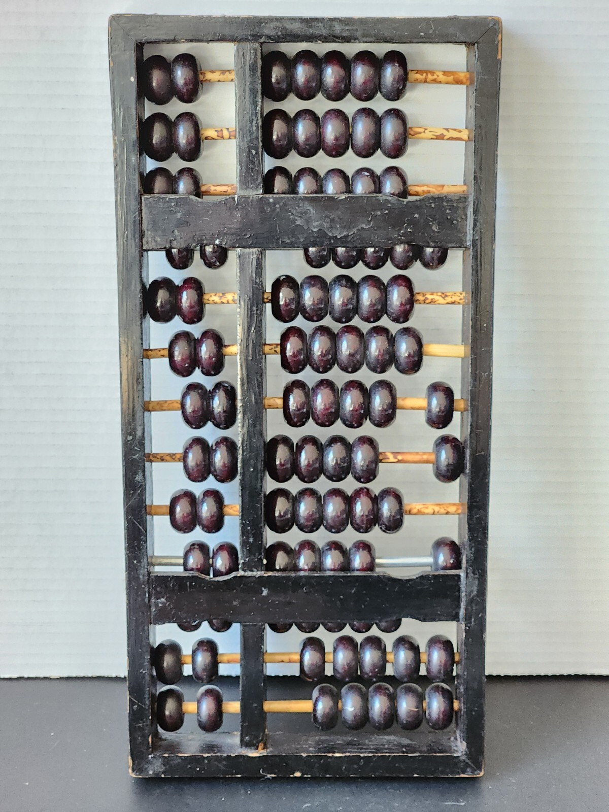 Vtg Large 13 Rows 91 Beads ABACUS with Brass Accents & Metal and Bamboo Sticks