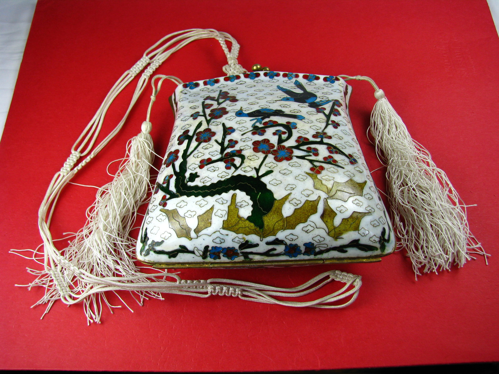 CHINESE CLOISONNE ENAMEL BRASS PURSE HANDBAG CHAMPLEVE ENAMEL Asia China c1900’s