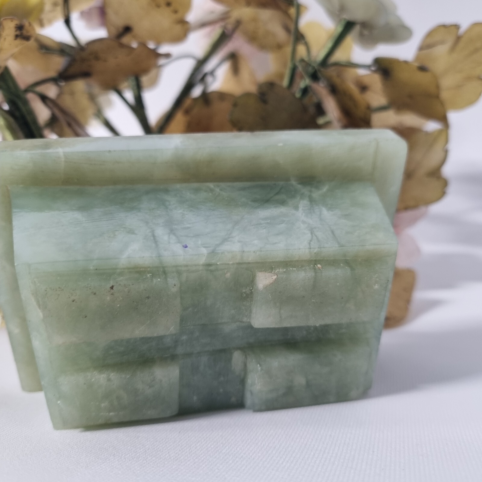 VINTAGE MCM CARVED JADE AGATE BONSAI FLOWER ASIAN ART TREE 11″ TALL
