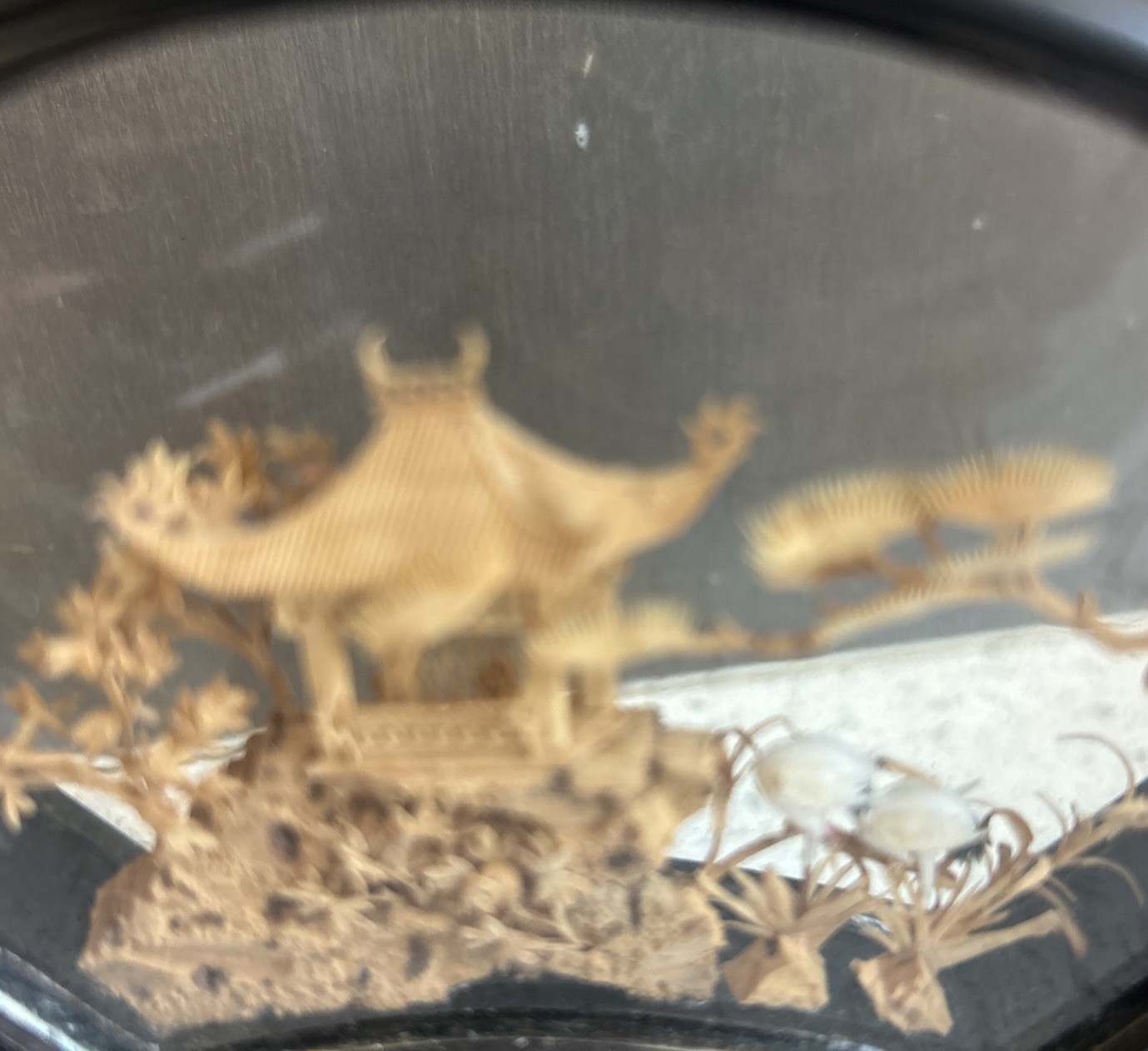 VTG CHINESE 3-D CORK ART MINI SAN YOU DIORAMA – Pagoda, Cranes &Trees