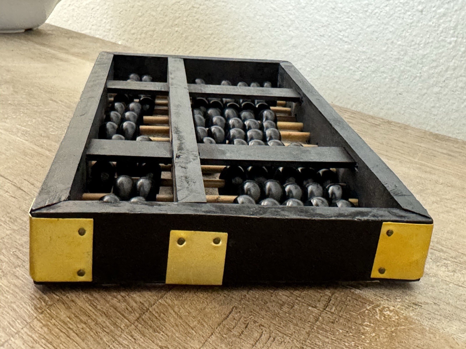 Chinese Abacus 13 Row 91 Bead Wood & Brass Lotus Flower Brand Vintage