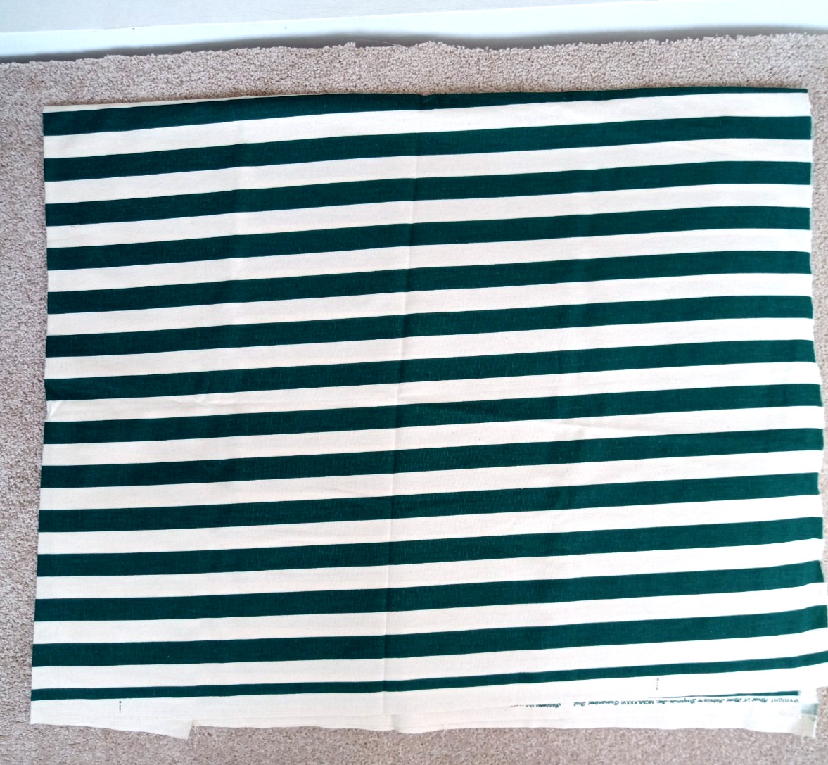 Vintage 80s Green & White Striped Stripe Fabric 59″ x 46″ House n’ Home