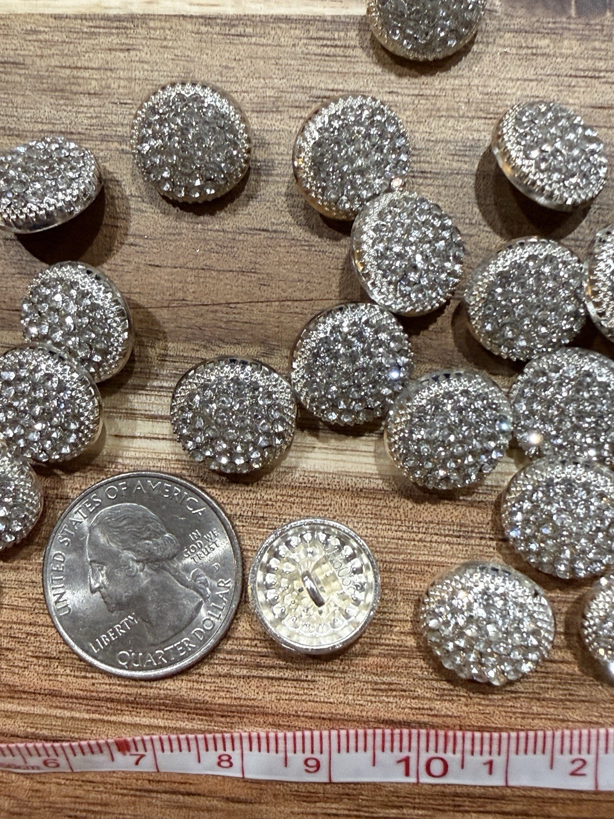 6PC Silver Gold Rhinestone Metal Shank Buttons 15mm 5/8”