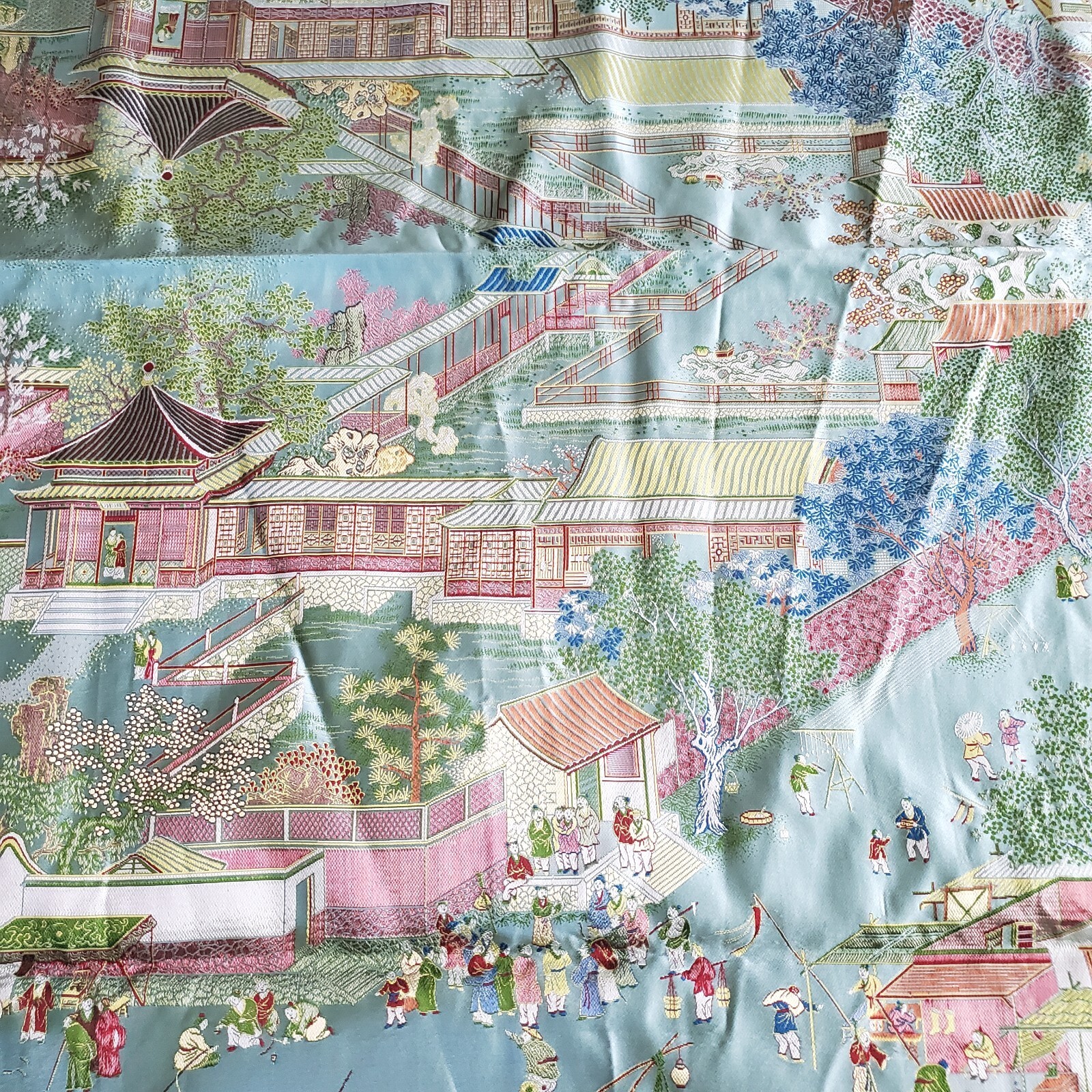Vintage Gorgeous “Brocaded Flowers” Chinese Silk Tapestry Tablecloth 80″x54″