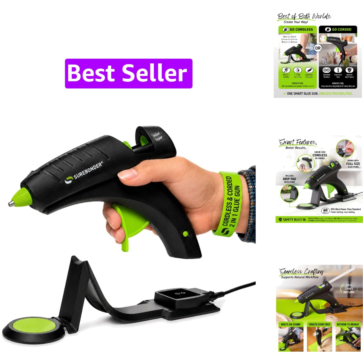 Cordless Hot Glue Gun, High Temperature, Full Size, 60W, 50% More Power – Stu…