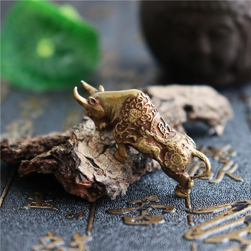 Brass Key Ring Pendant Vintage Copper LuckKeychain Charm Chinese Decor