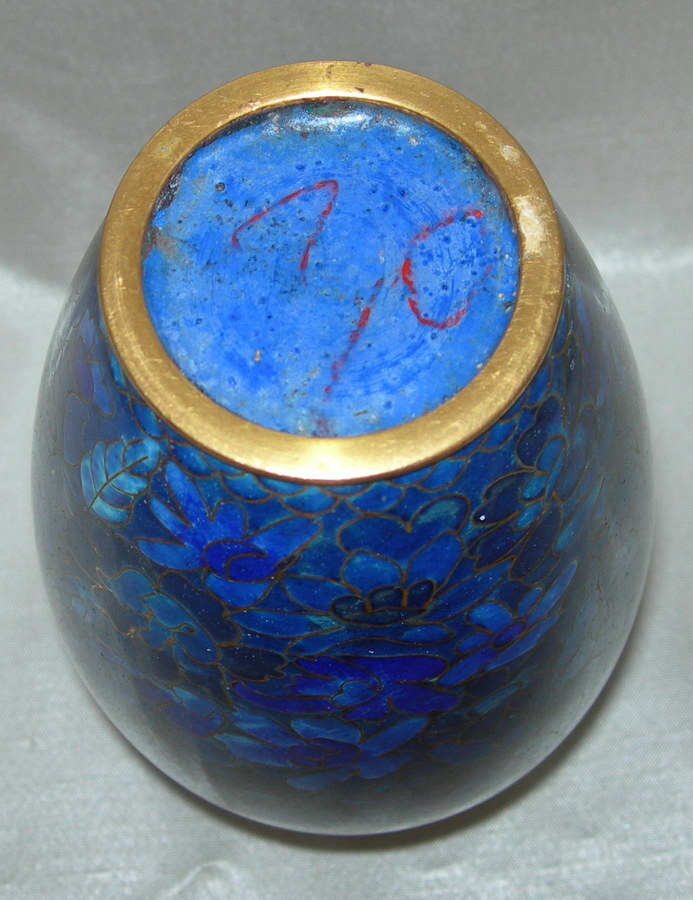 Beautiful Vintage Cloisonne Asian Vase Cobalt Blue Flowers 6.5″ Elegant!