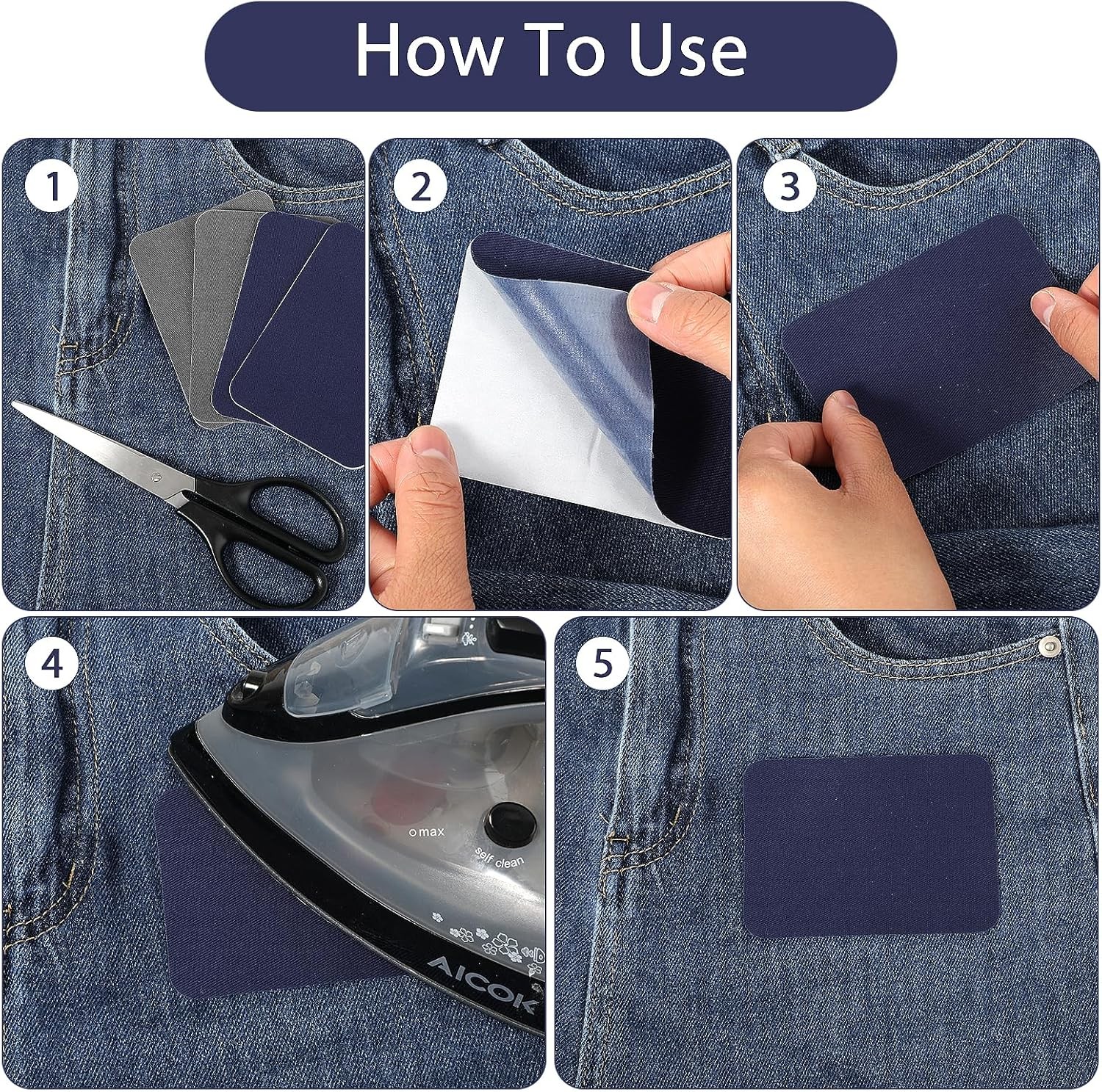 12Pcs Fabric Repair Patches, 4 X 3 Inches Cotton Iron on Patches for Clothing