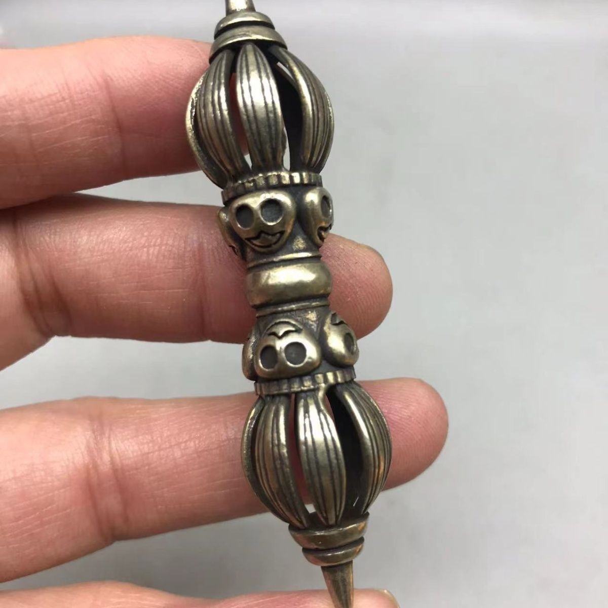 Tibetan White Copper Skull Ritual Dagger Amulet Mala Necklace Jewelry Charm