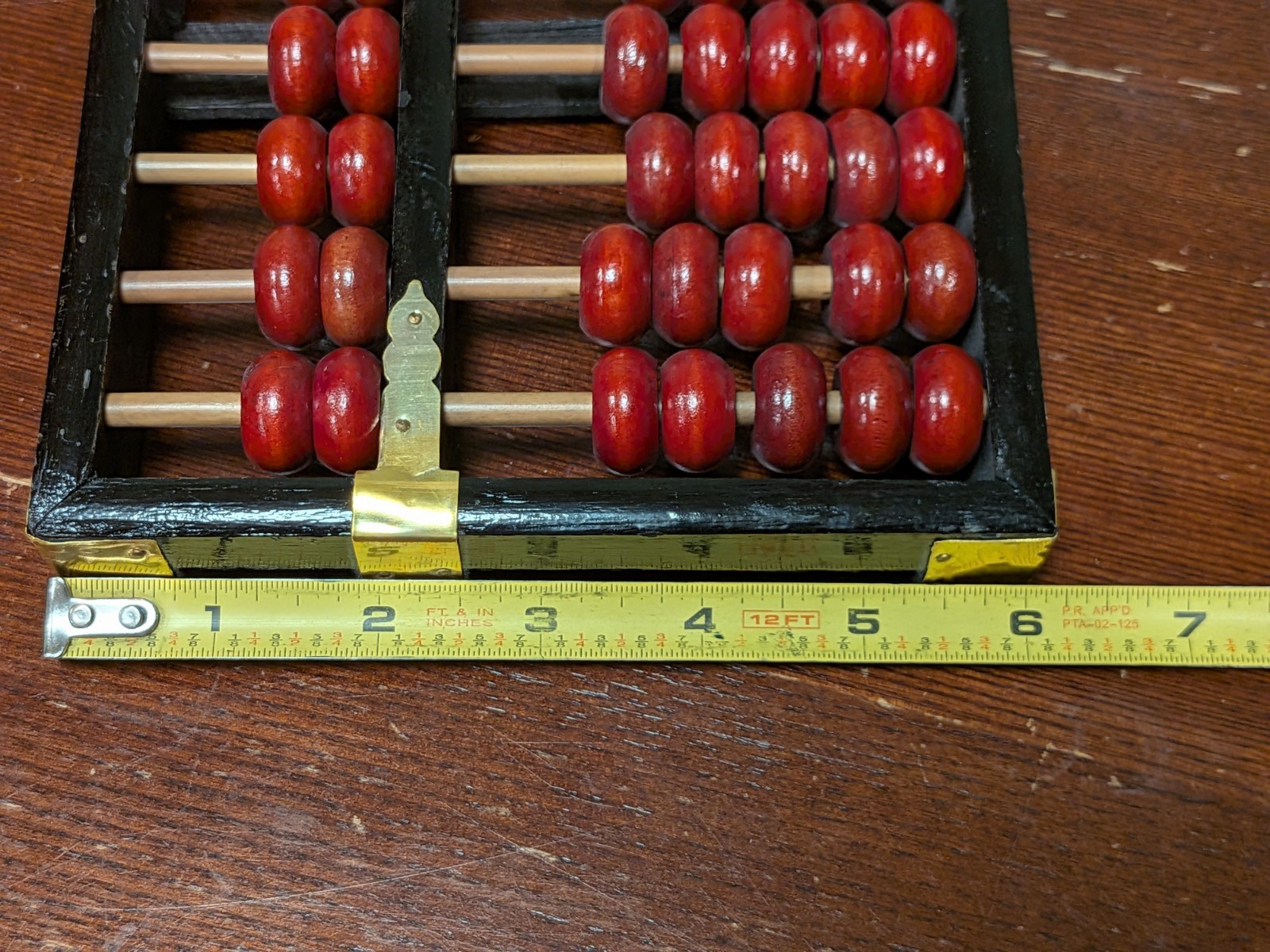 Vintage Chinese Abacus Wood & Brass Lotus Flower Brand Calculator 13 Row 91 Bead