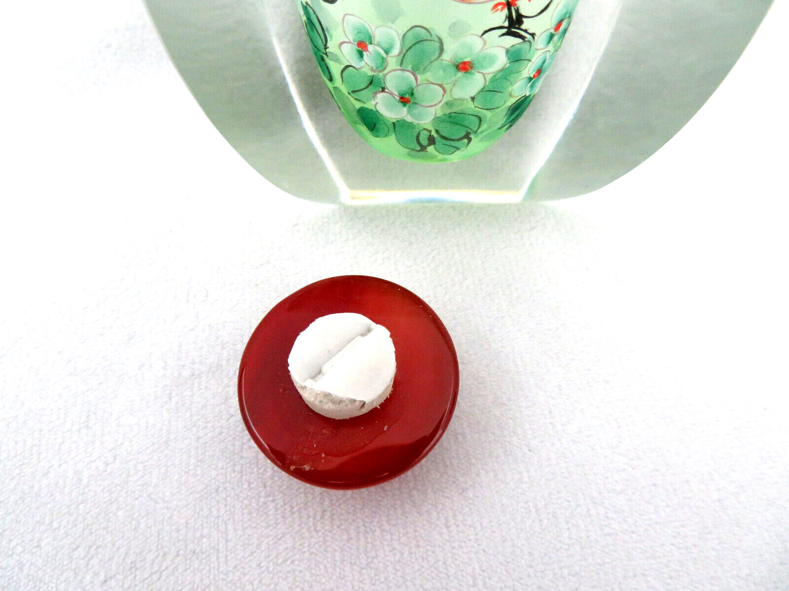Signed Vintage Chinese Snuff Bottle Reverse Hand Painted Glass w Agate Top BIRDS