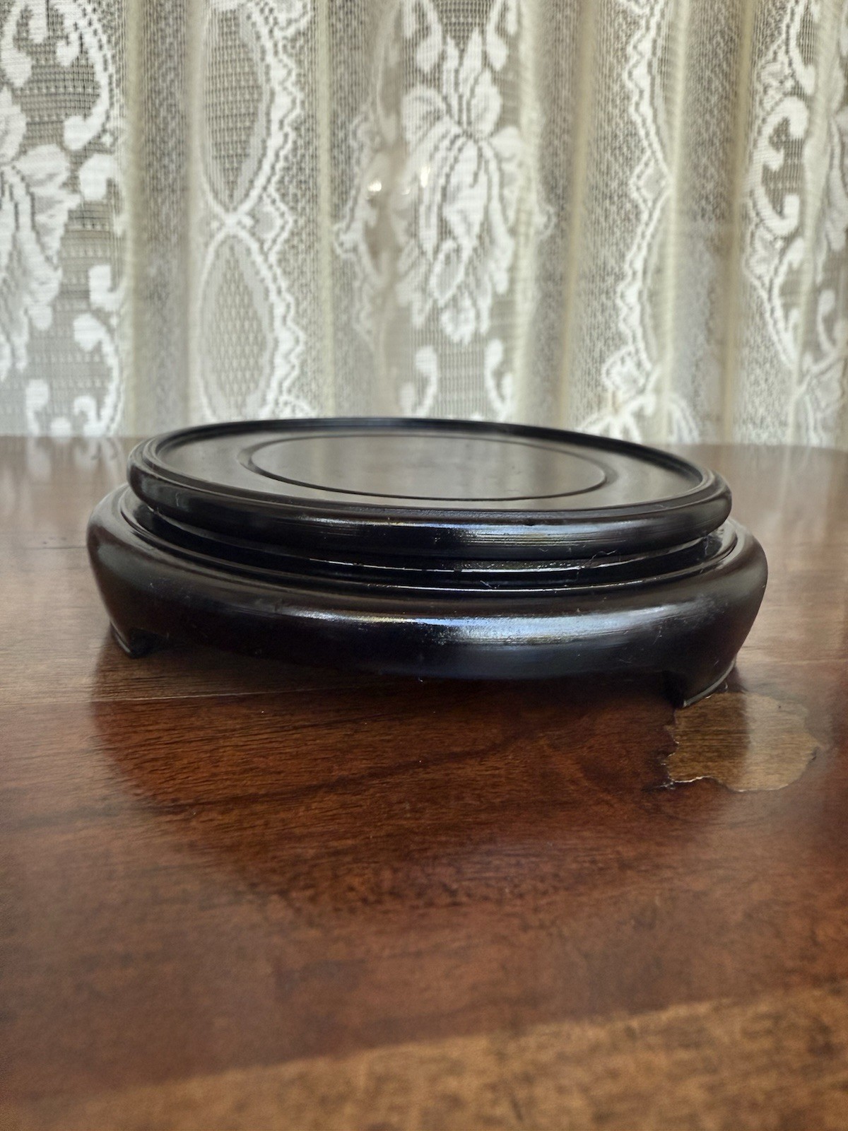 Vintage Black Wooden Asian Vase Display Stand Pedestal Base Round 4” Japan