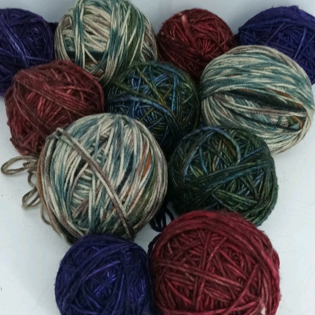Mixed Yarn Lot Variegated Autumn Berry Purple Blue Brown Balls Vibrant Beautiful