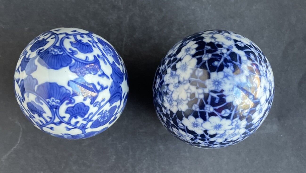 Vintage Asian Blue & White Two Large Eggs 4.25” Collectable Home Decor