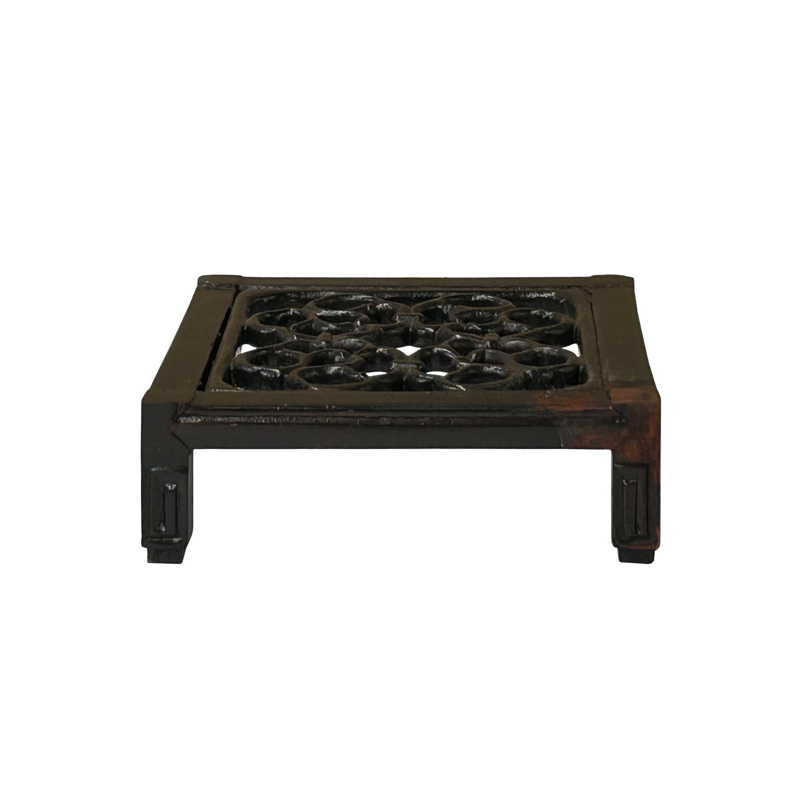 4.5″ Dark Brown Floral Open Pattern Square Wood Stand Riser ws4234