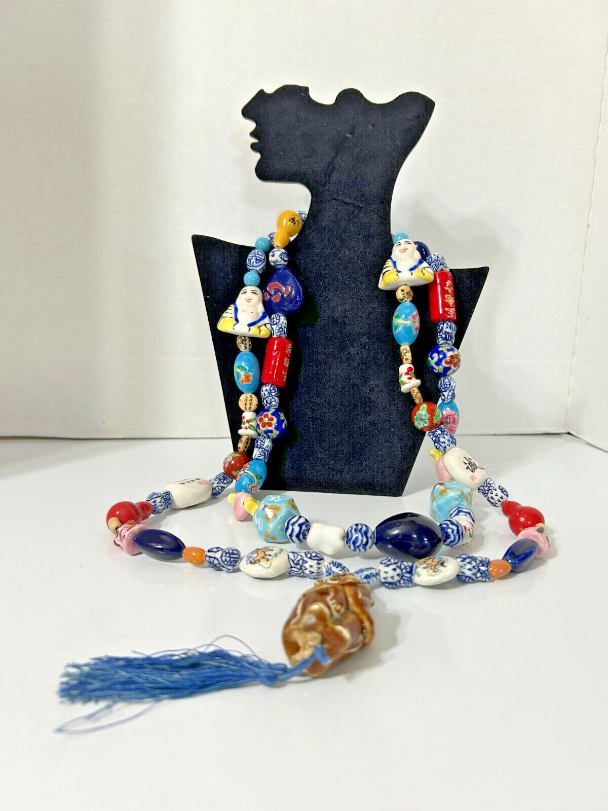 Chinese beaded necklace weighs almost 1 LB, 34 ” long Hand painted beads