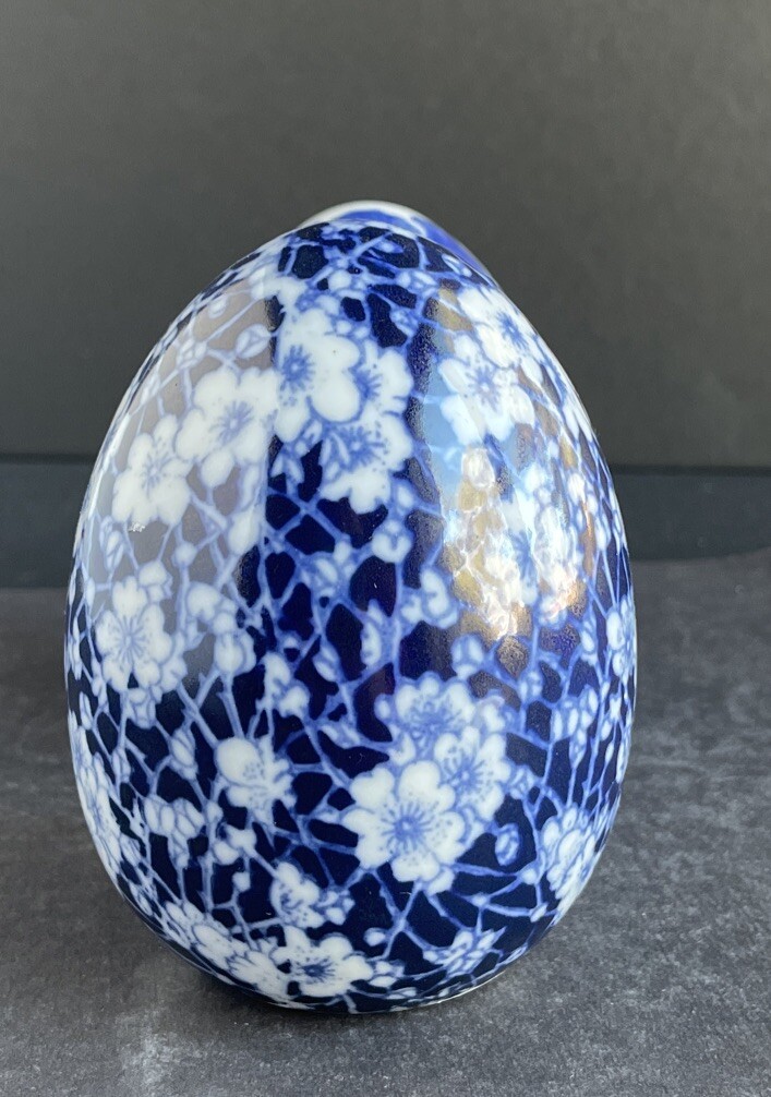 Vintage Asian Blue & White Two Large Eggs 4.25” Collectable Home Decor