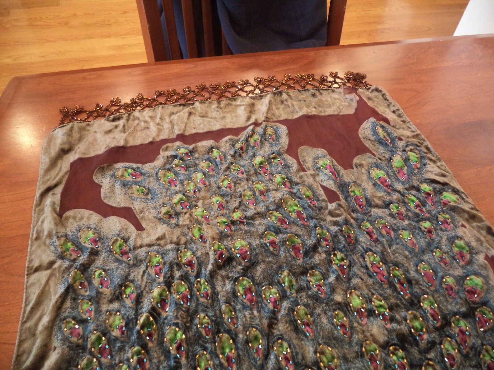 Nanjing Yunjin Brocade PEACOCK”S 68″ LONG IN ORIGINAL BOX