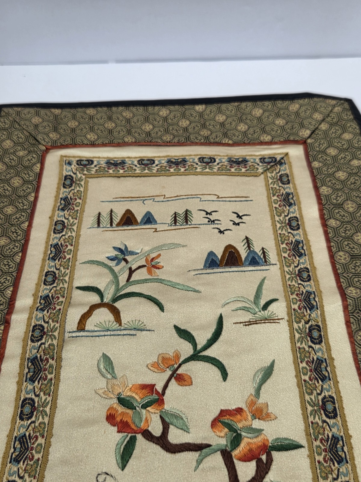 Vtg Chinese Silk Mats & Runner Embroidered Butterfly Flower Asian Table Decor