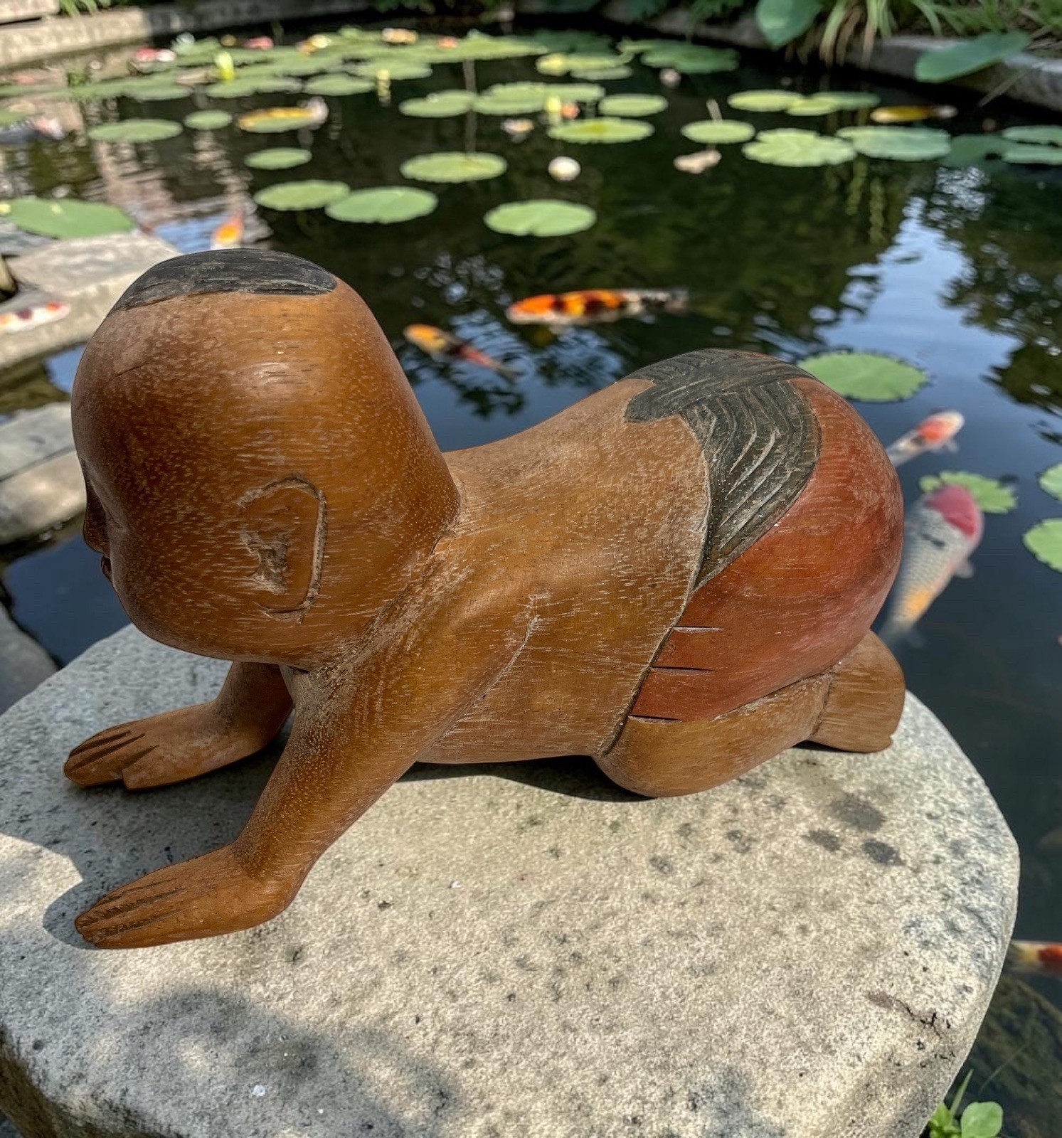 Asian Oriental Chinese Opium Pillow Wood Handcarved Vtg Figure Beautiful Relax