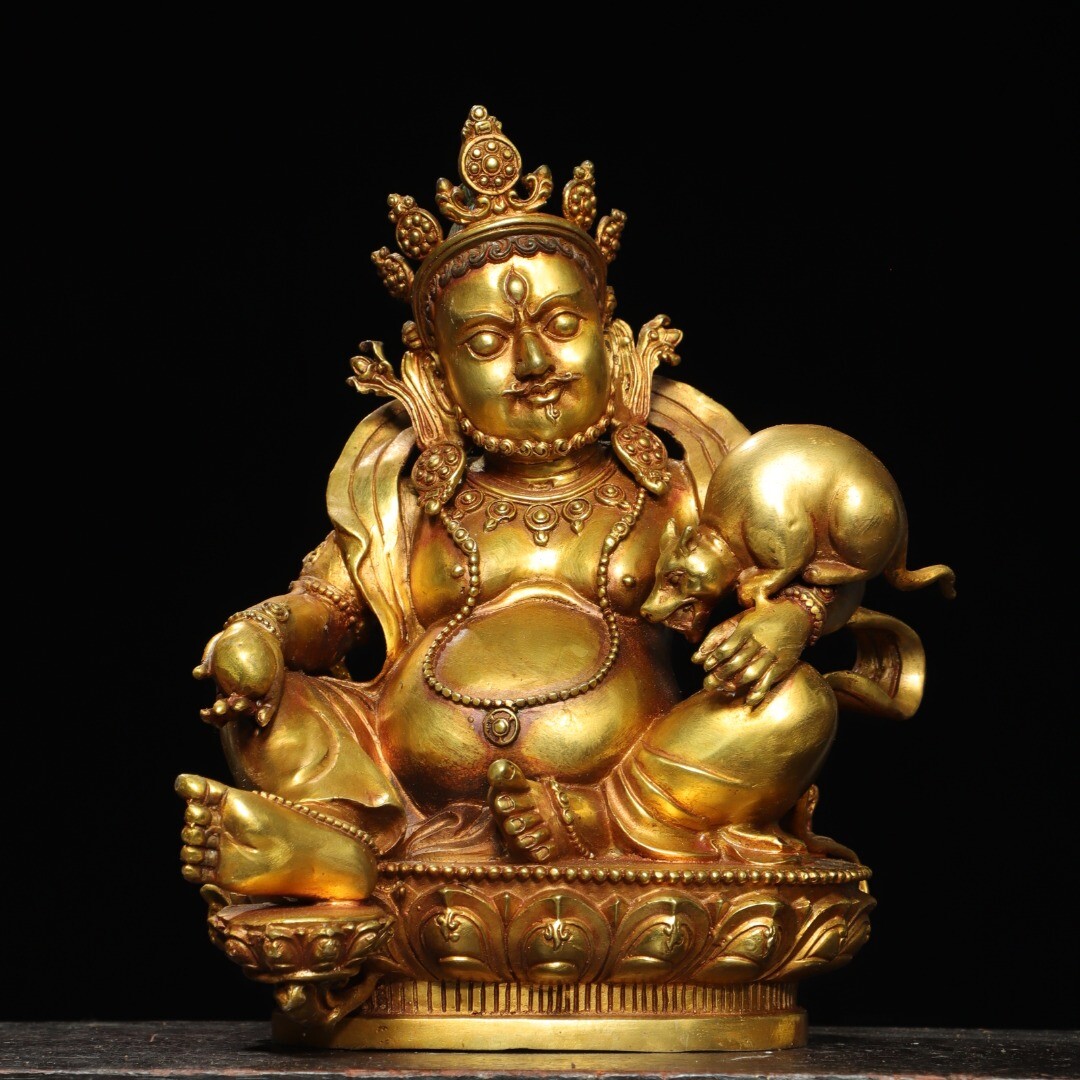 Bronze gilded statue of the Yellow God of Wealth Buddha