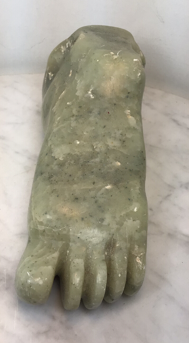 Vintage Heavy Green Stone Jade? Foot Sculpture Paperweight 8” long Rare