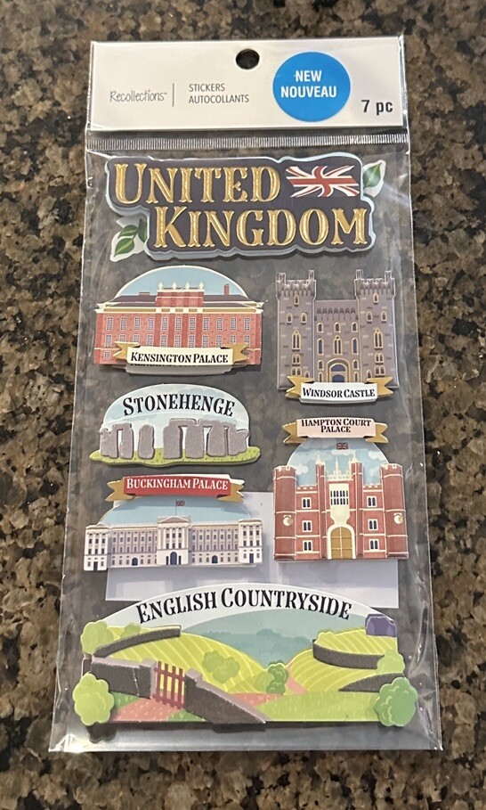 Recollections UNITED KINGDOM Dimensional Stickers 7 Pieces World Travel