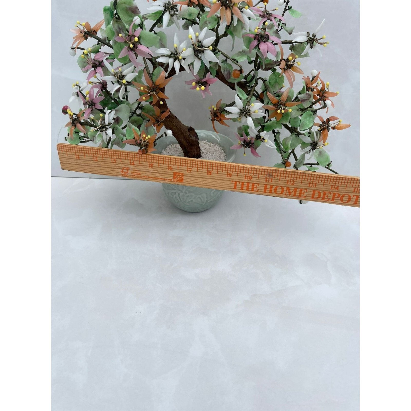 Vintage Glass Large Chinese Bonsai Tree Jade Stone Multicolor Sz 13inch