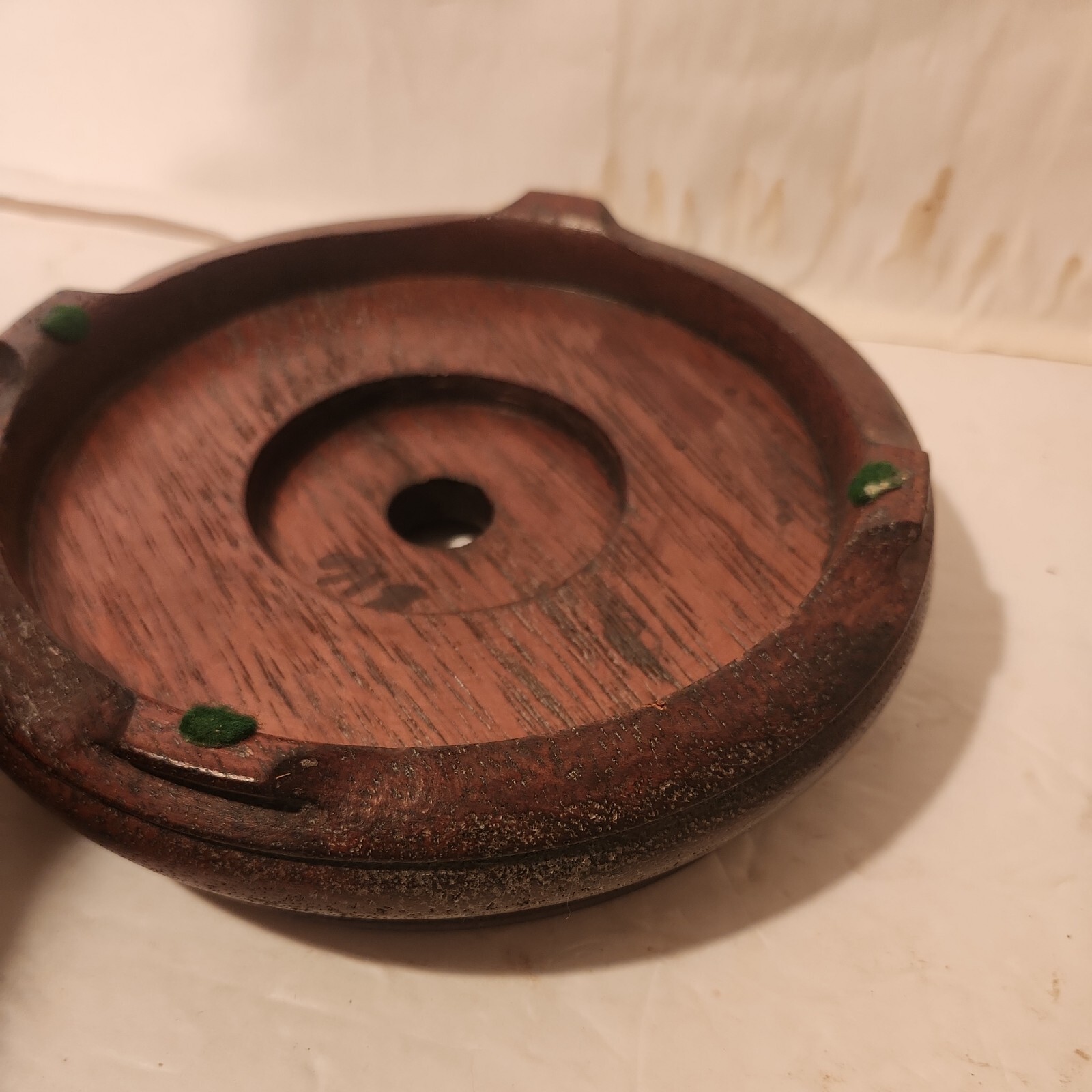 CHINESE ASIAN ?OAK WOOD PLANT VASE LAMP ROUND STAND 4 Feet 7.5″ 6 1/8″ INSET J-5