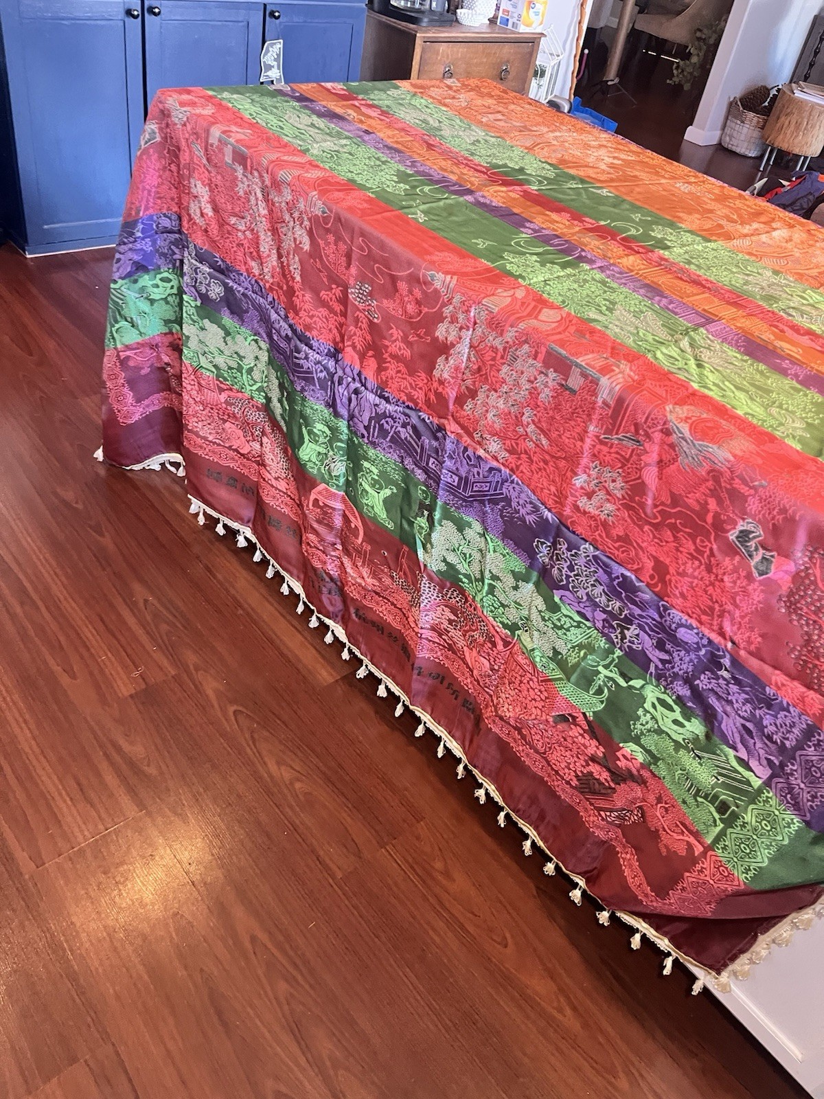 Vintage Large Chinese Silk Brocade Tablecloth Tapestry “Hundred Children” 82×86”