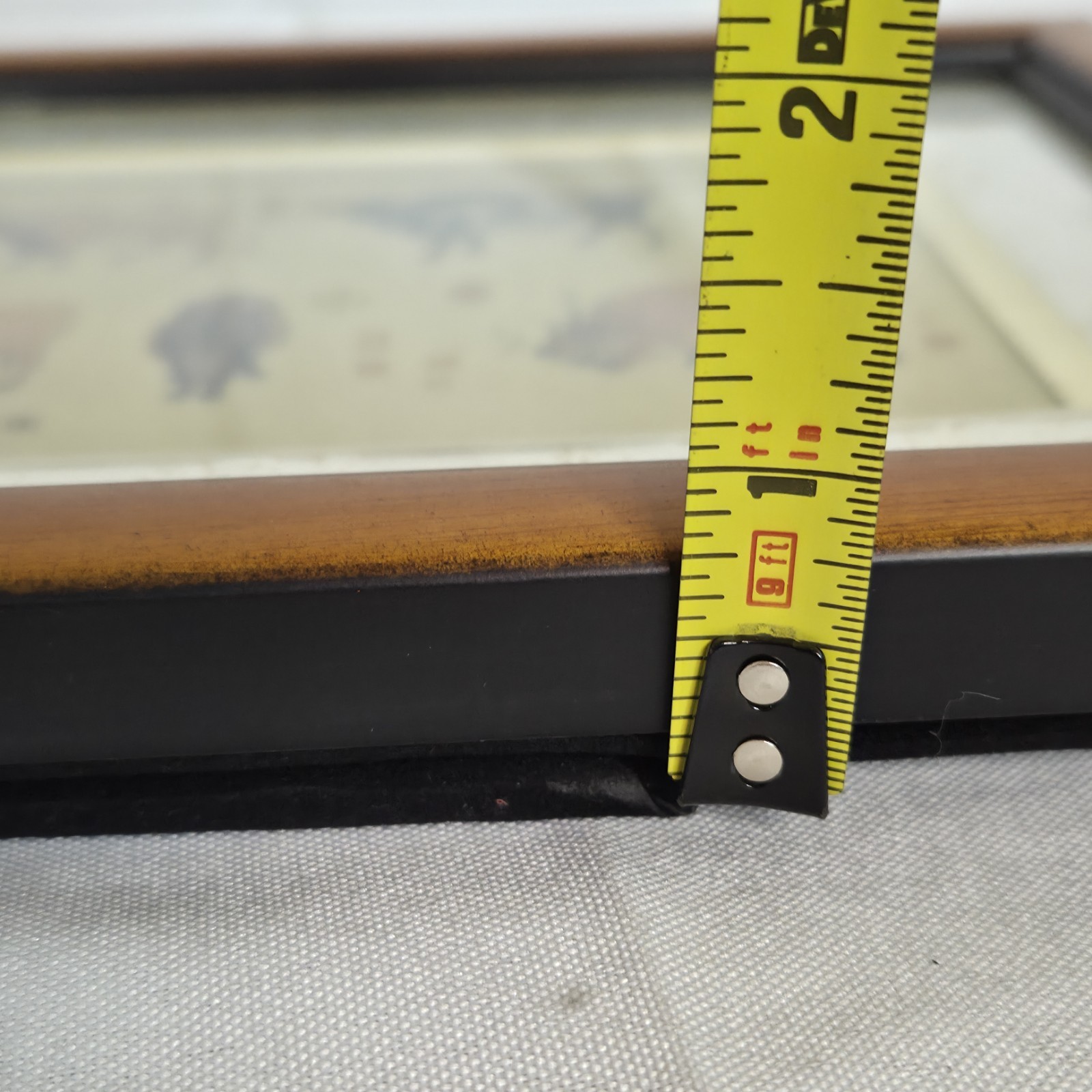Chinese Five Oxen Gold Painting Framed Table Top With Box Vintage