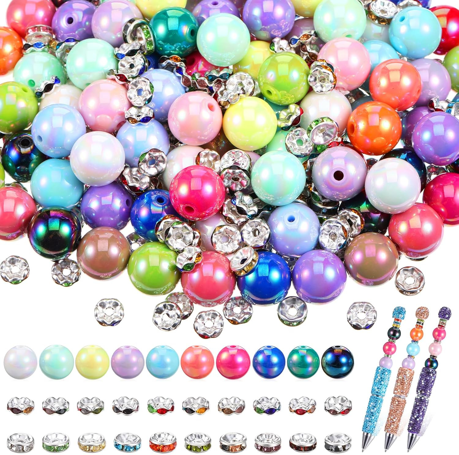 250 Pcs Beads for Beadable Pens Focal Acrylic Beads for Pens Pen Rainbow Pen