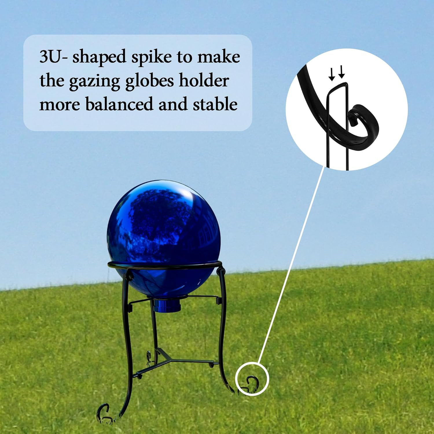 10″ Tall Gazing Ball Stand for 8-10 Inch Balls, Black Metal Gazing Globe Display