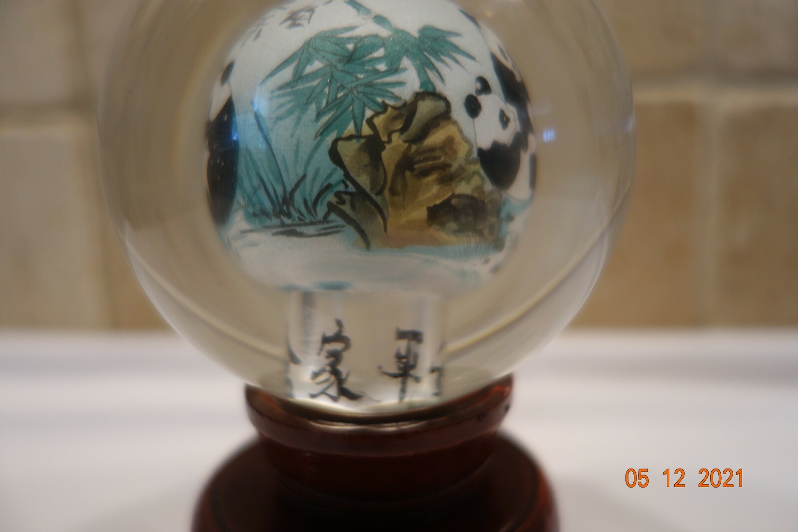 Panda Bear Family Crystal Globe, Hand Painted, 3.18″X3.18″