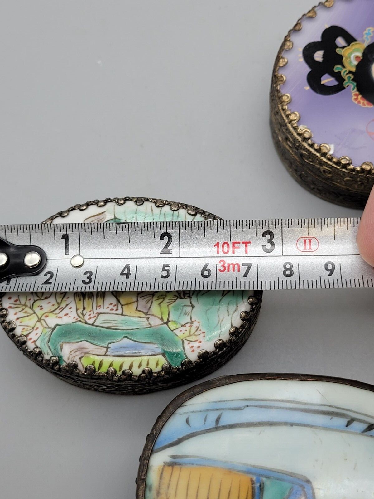 Three Chinese porcelain lid sliver trinket box