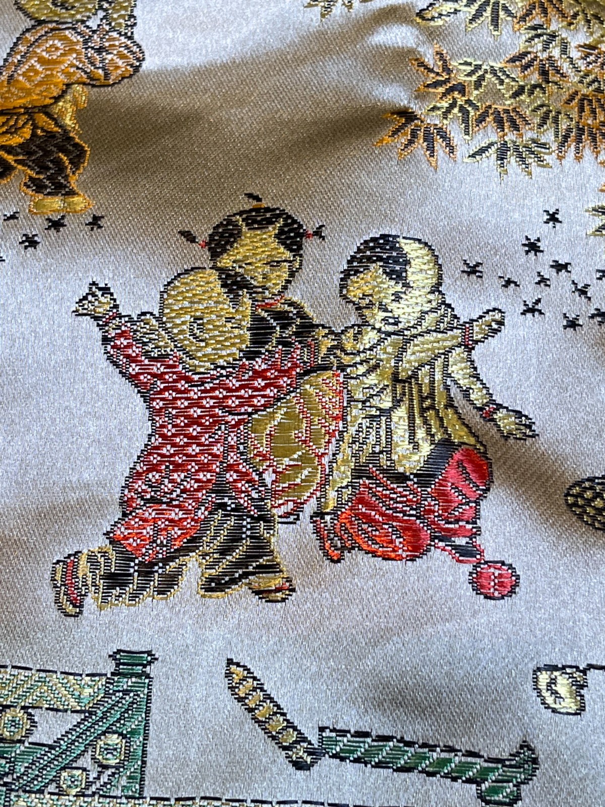 Vintage Chinese Silk Brocade Pillow Covers – Hand Embroidered – 17″ – Children