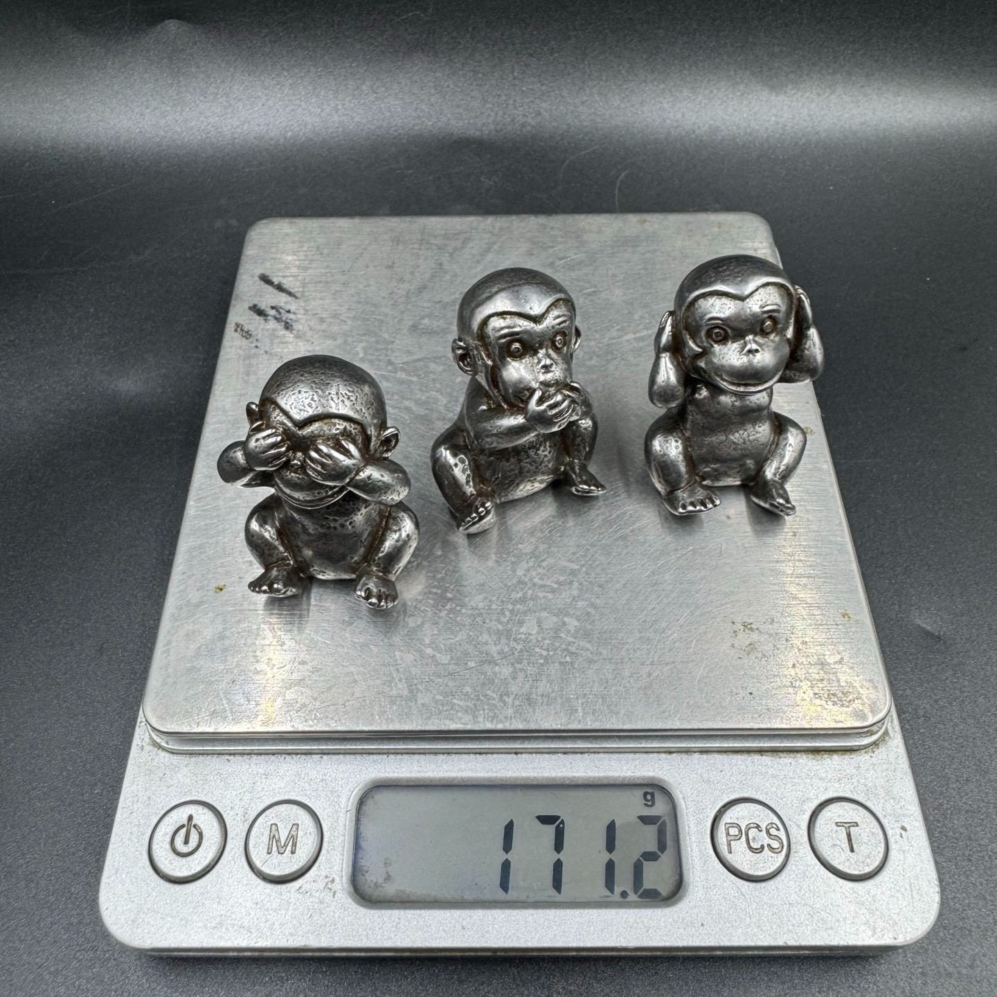 Set of 3 Metal Three Wise Monkeys Mini Statues Hear See Speak No Evil Desk Decor