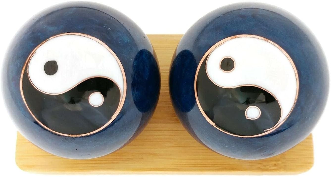 Top Chi Yin Yang Baoding Balls with Bamboo Stand (Small 1.4 Inch)