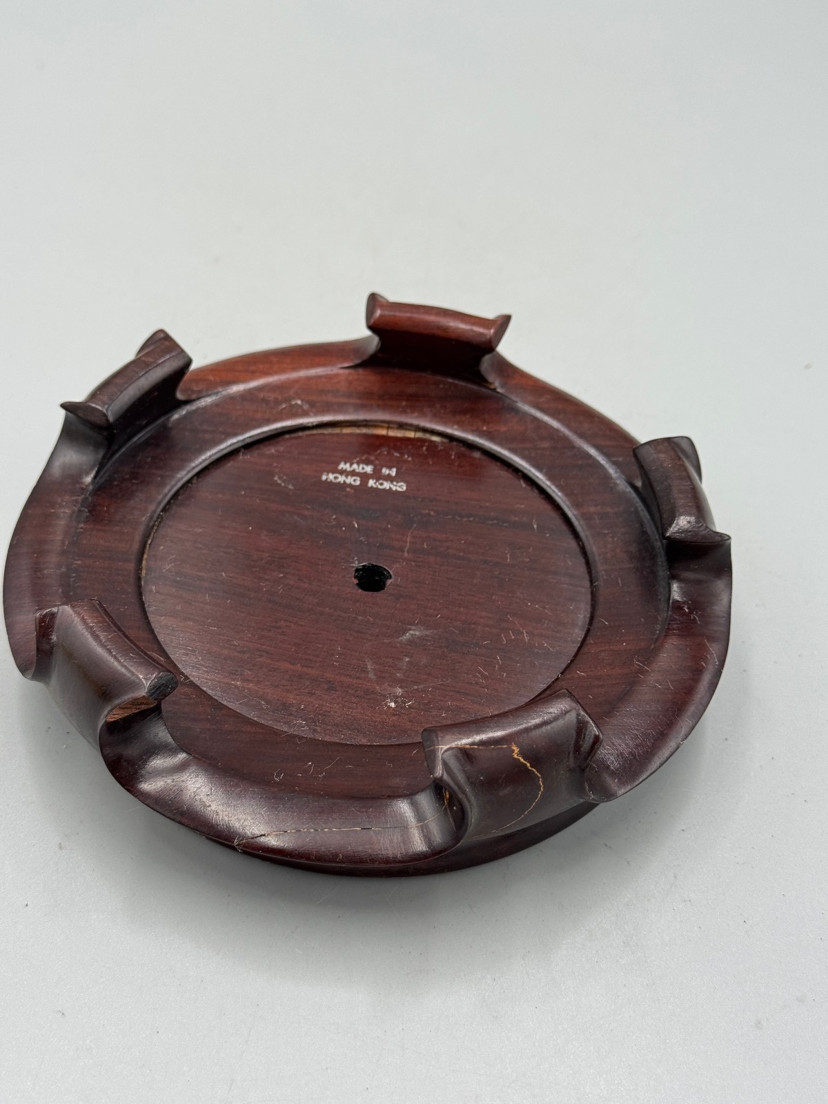 Vintage Chinese 20th c. Hong Kong Made Carved Rosewood Brown Wood Stand 4.5”