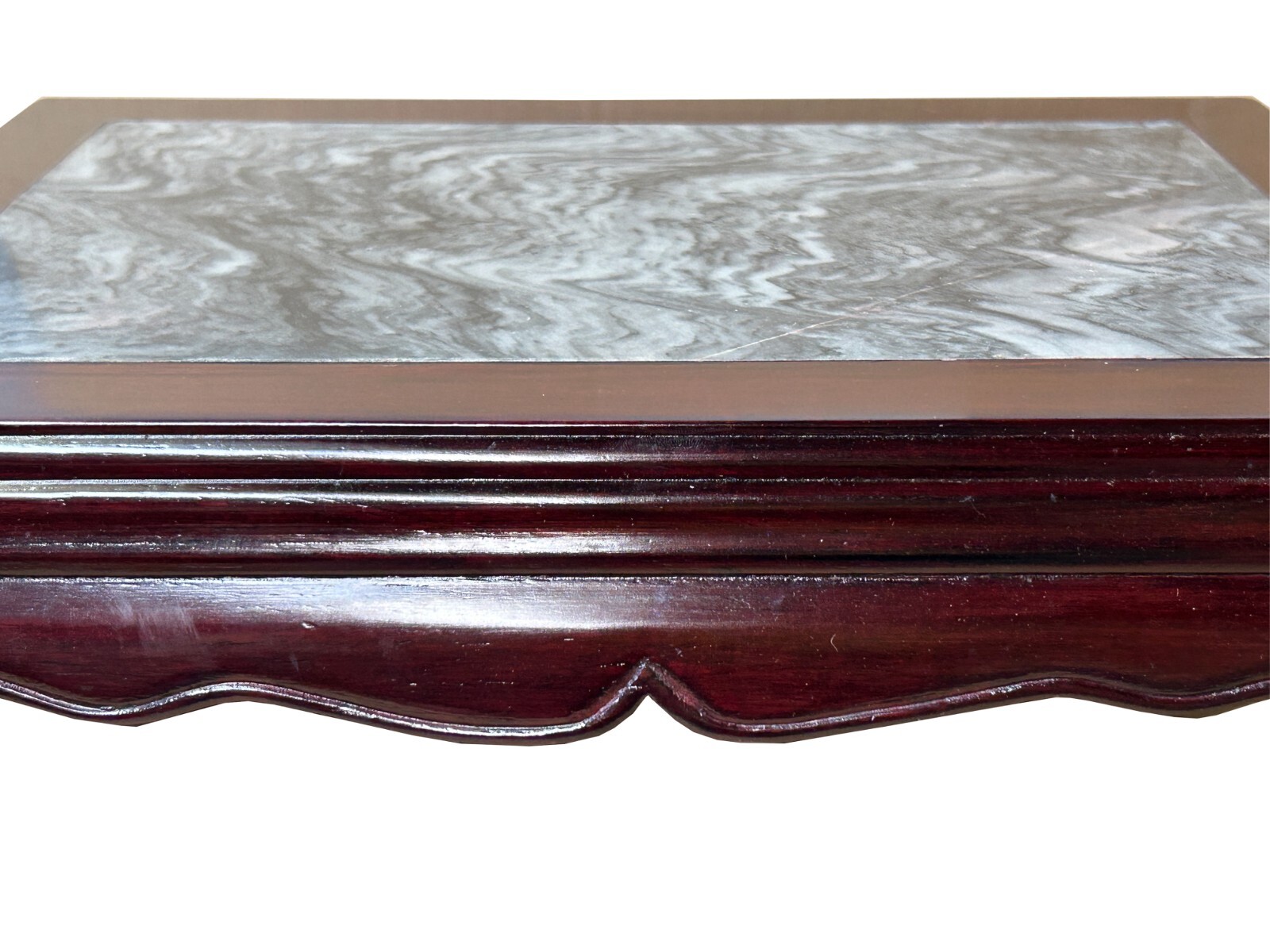 14.5″ Chinese Brown Wood Rectangular Stone Top Vase Stand Display Riser ws3888
