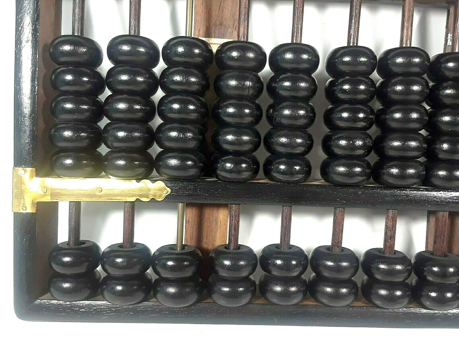 Vintage Abacus -11 RODS 77 BEADS Wood Black Painted Brass Accents Hong Kong