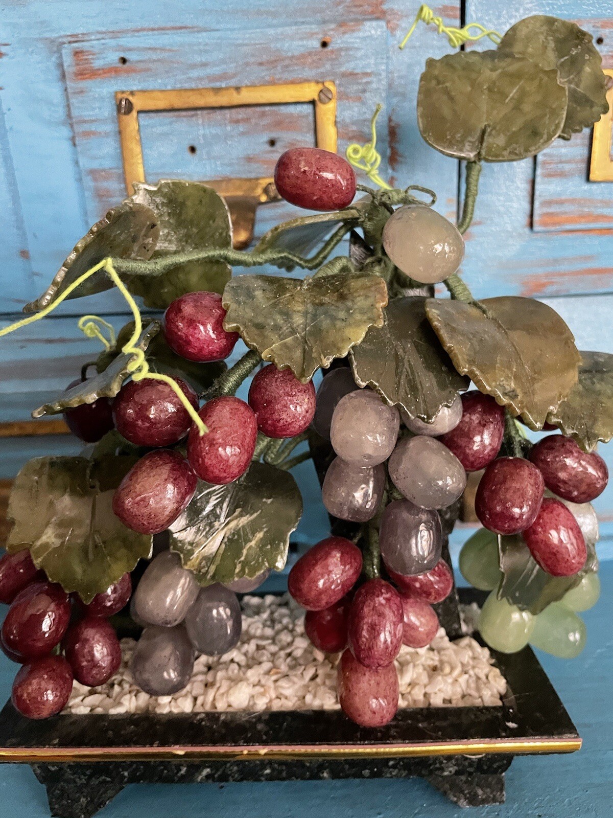 VTG Grape Bonsai Tree Vine Jade Marble Stone Sculpture China Oriental Asia Heavy