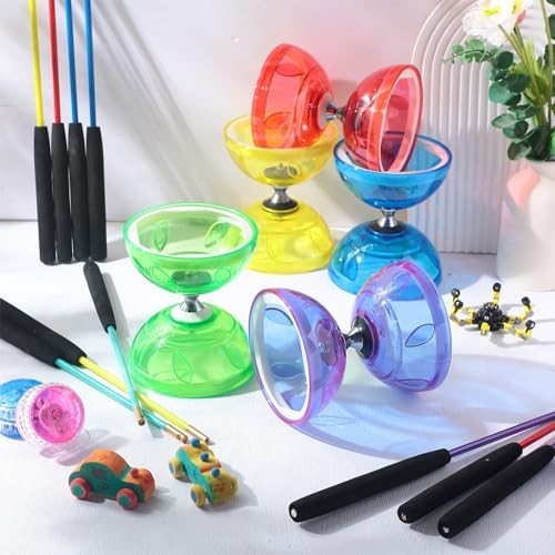 5 Set Chinese Diabolo Triple Bearing Yoyo 5” Multi-Color with Sticks & Bags