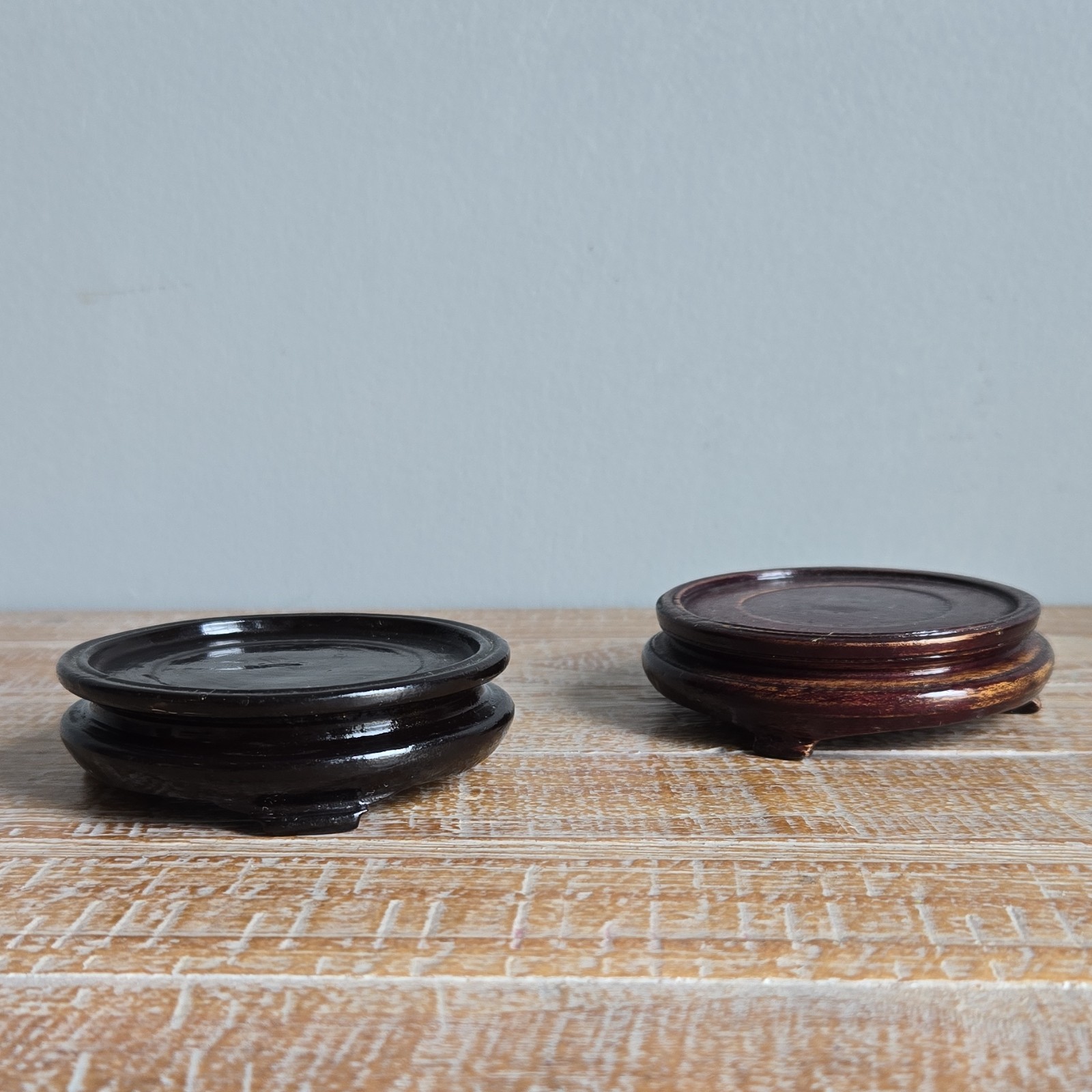 Wooden Display Stands Pair, Brown & Black, 3 Inch Diameter Chinese Handmade