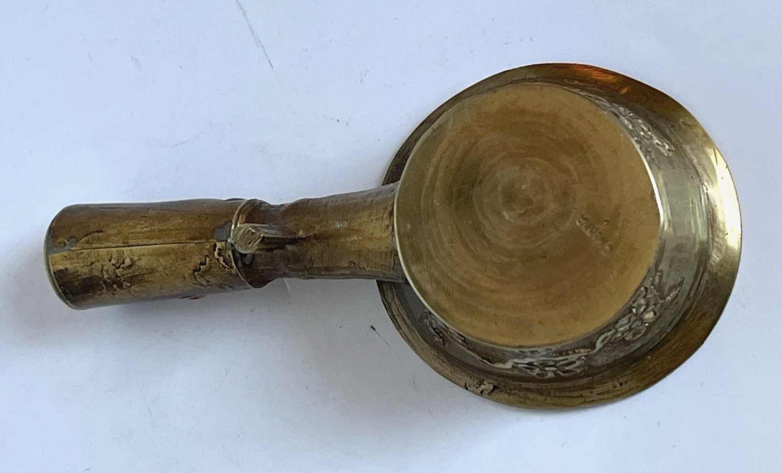 Vintage Brass Chinese Silk Coal Iron Floral Design Enamel Insets on Handle