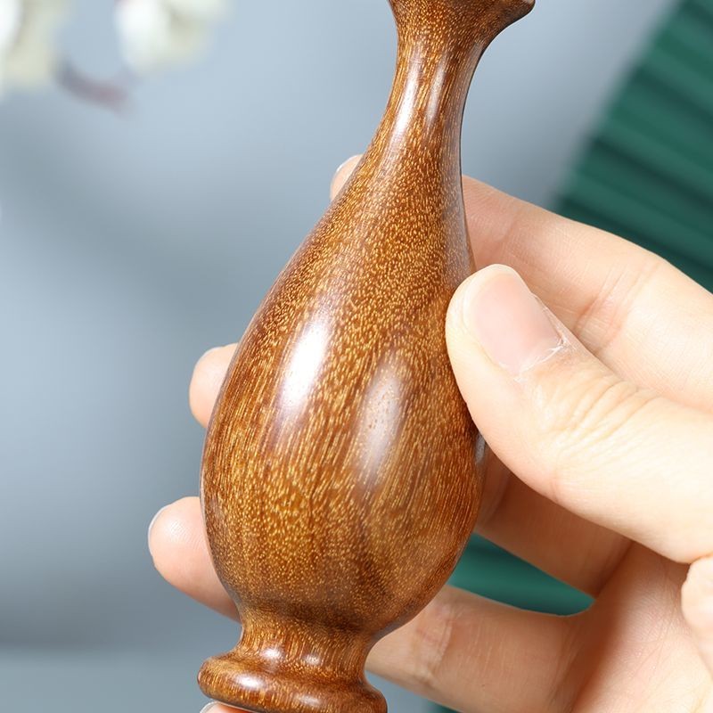 Golden Sandalwood Carved Mini Vase Chinese Style Solid Wood Luxury Decor
